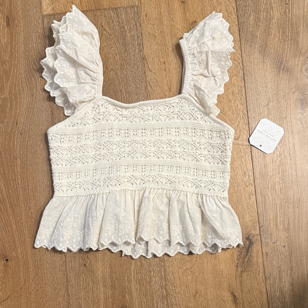 Altar'd State Ivory Eyelet Ruffle Top